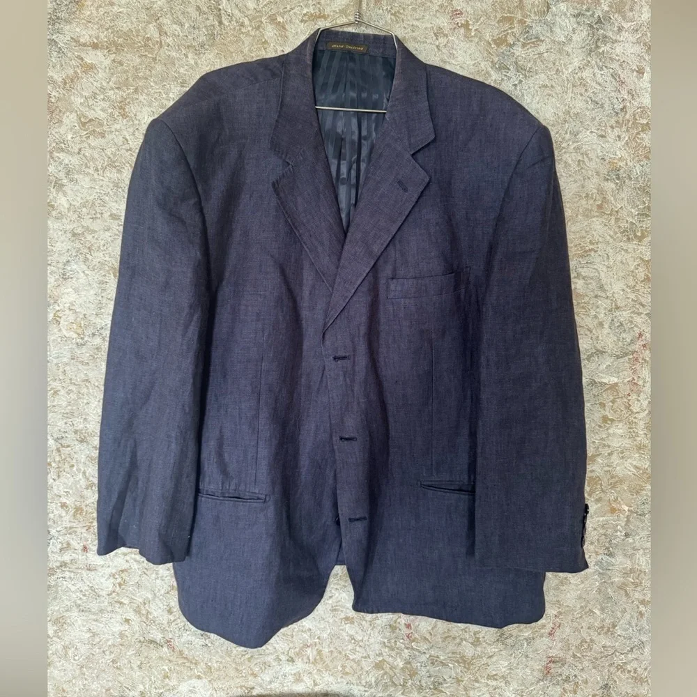 Denim Blue Linen Sport Coat Large Structured Shoulders